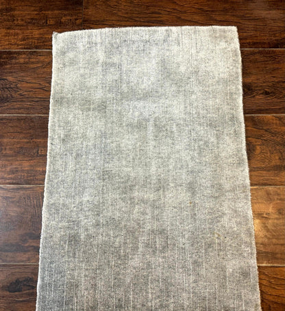 Tibetan Runner Rug Modern Wool And Silk Highlights Gray Silver Hallway Kitchen Narrow Runner