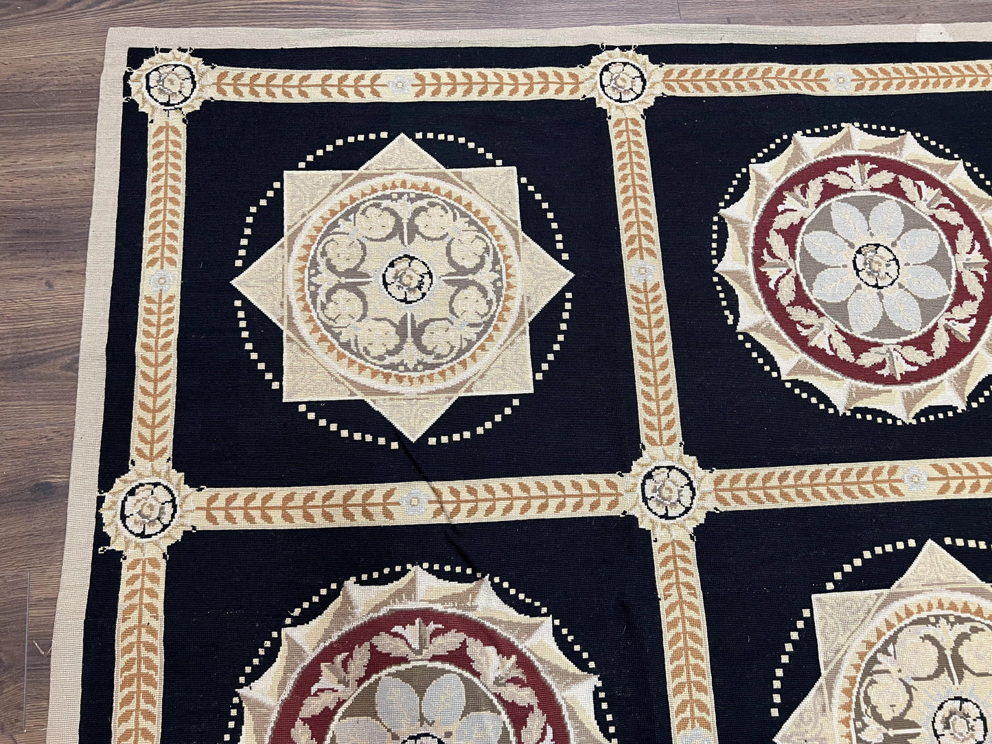 Needlepoint Rug 10x13 Handwoven Wool Panel Design English Garden Living Room