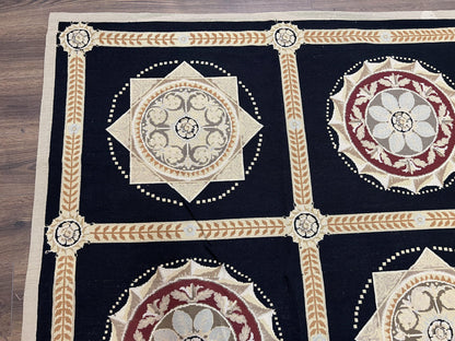 Needlepoint Rug 10x13 Handwoven Wool Panel Design English Garden Living Room