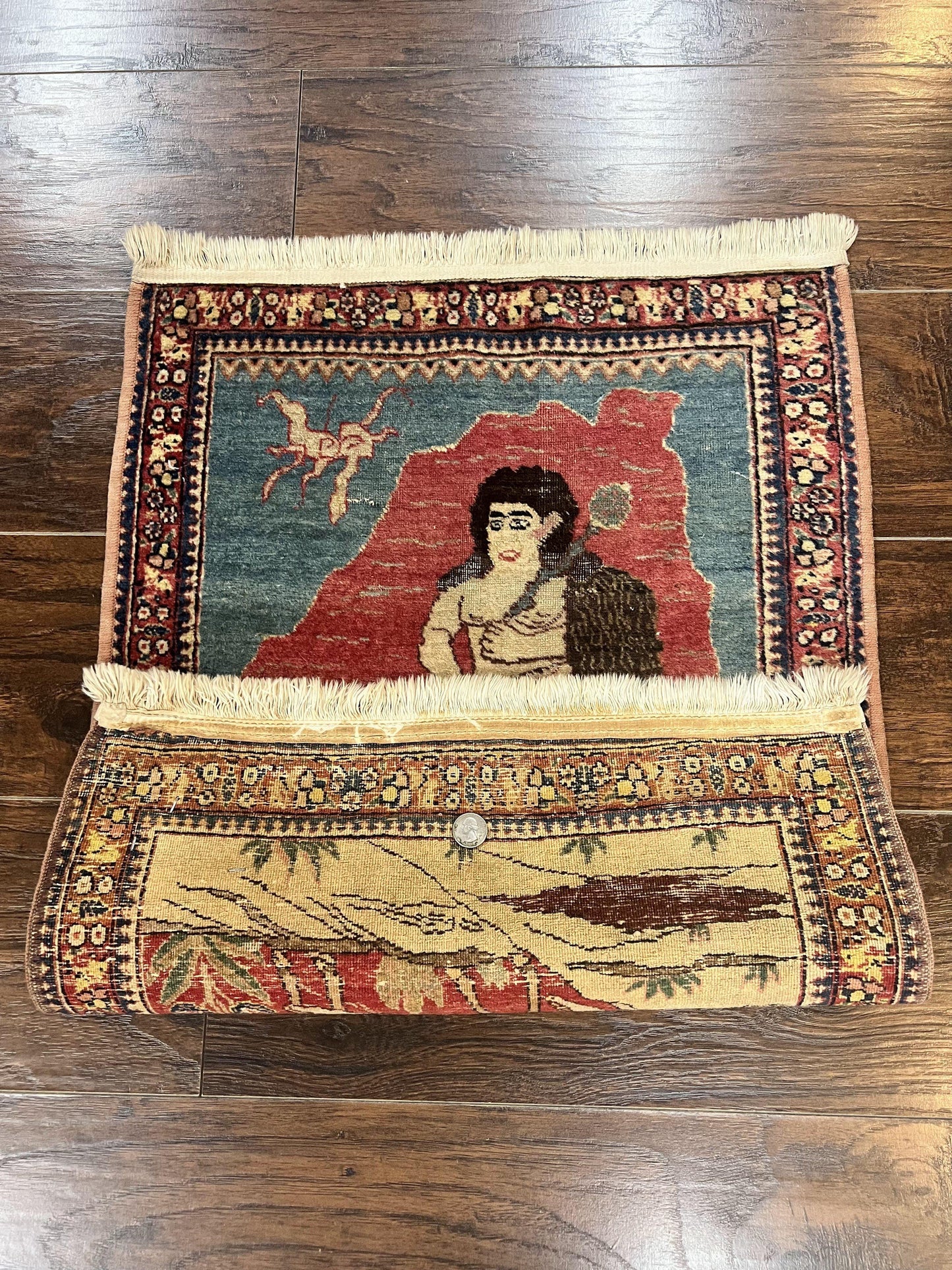 Antique Persian Kirman Rug Hand Knotted Wool Pictorial 2x2.5 Small Area Rug