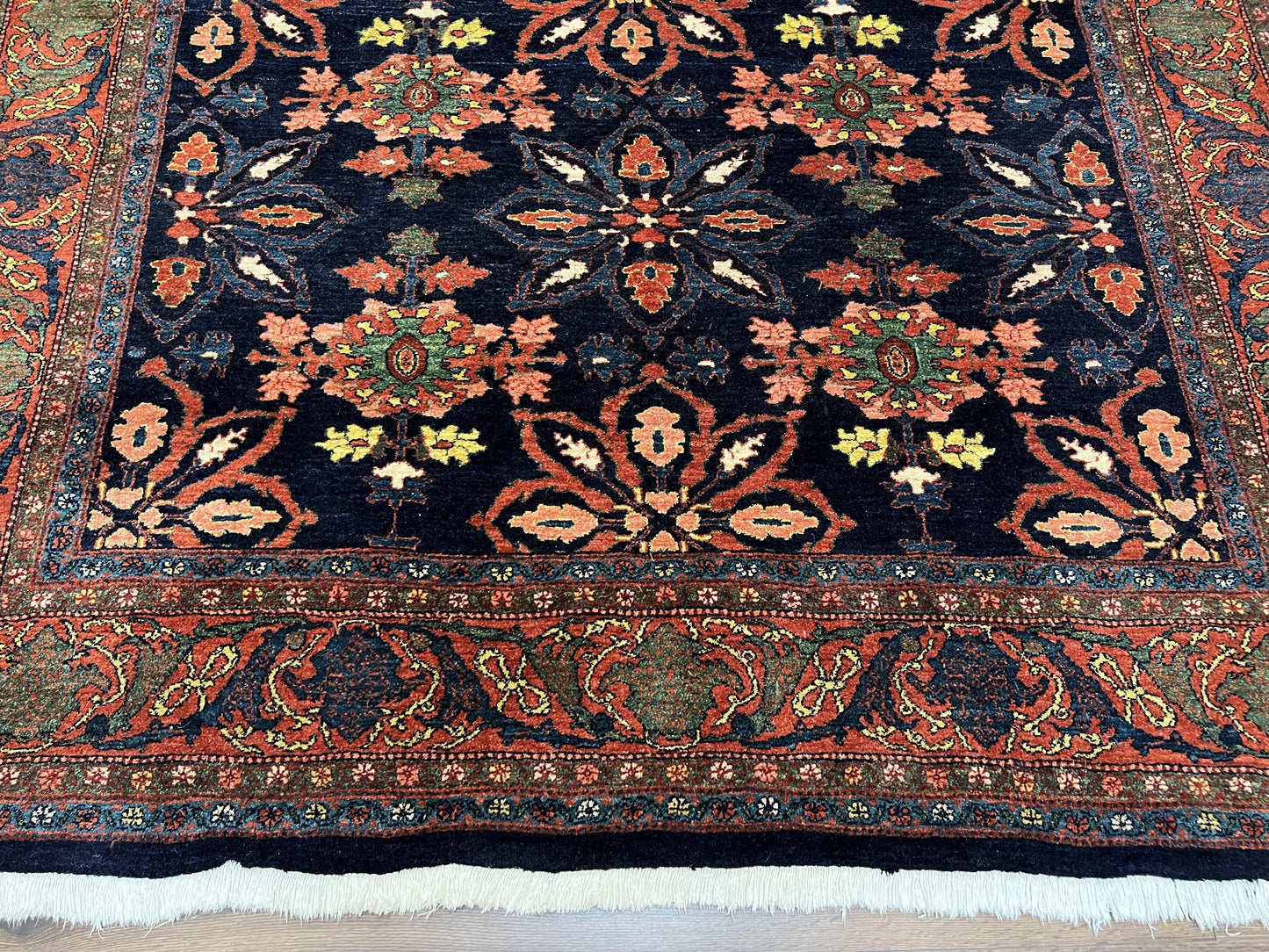 Hand Knotted Persian Bidjar Rug 7x10 Wool Navy Blue Red Floral Pattern