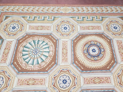 Needlepoint Wool Rug Handmade 8x14 Flatweave Panel Design For Dining Room