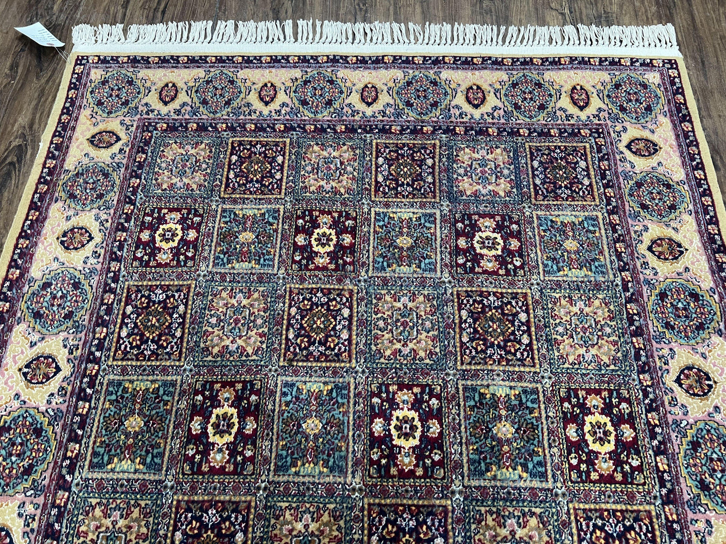 Indo Persian Silk Rug 4x6 Hand Knotted Panel Design Vintage Oriental Carpet