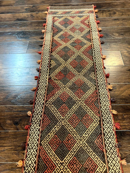 Tribal Runner Rug 2x8 Wool Handwoven Vintage Pakistani Turkoman Runner