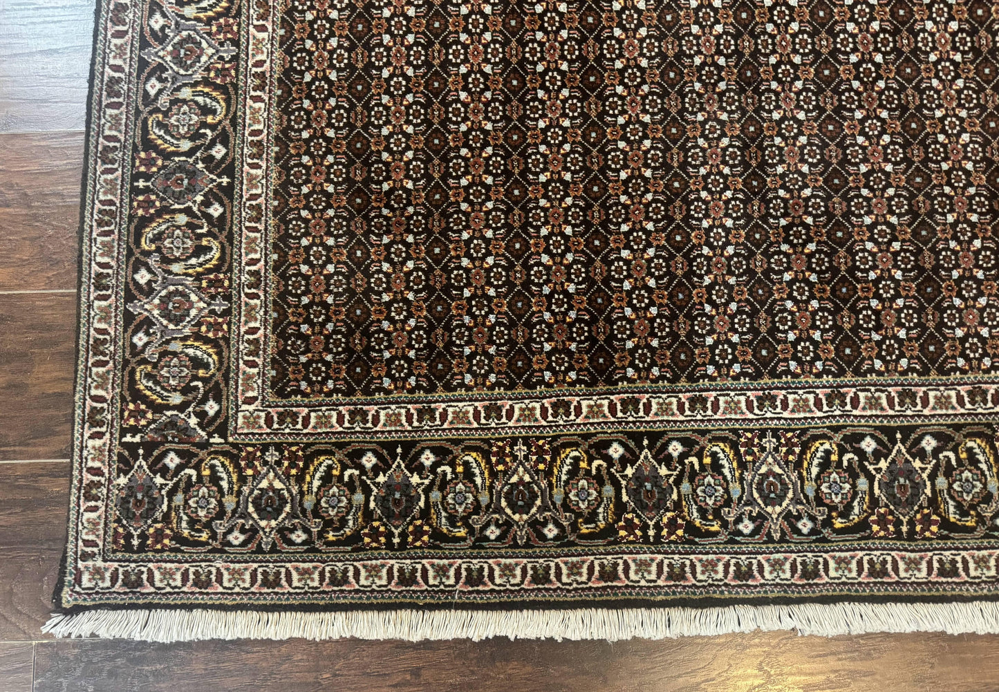 Persian Tabriz Rug 5x7 Black Allover Pattern Handknotted Wool