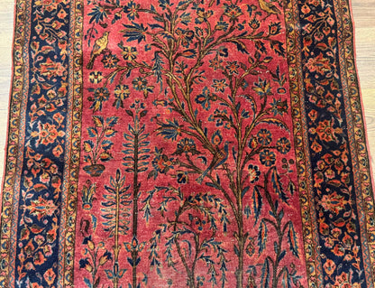 Antique Persian Tree Of Life Rug 3x5 Feet Manchester Wool With Bird Pictorials