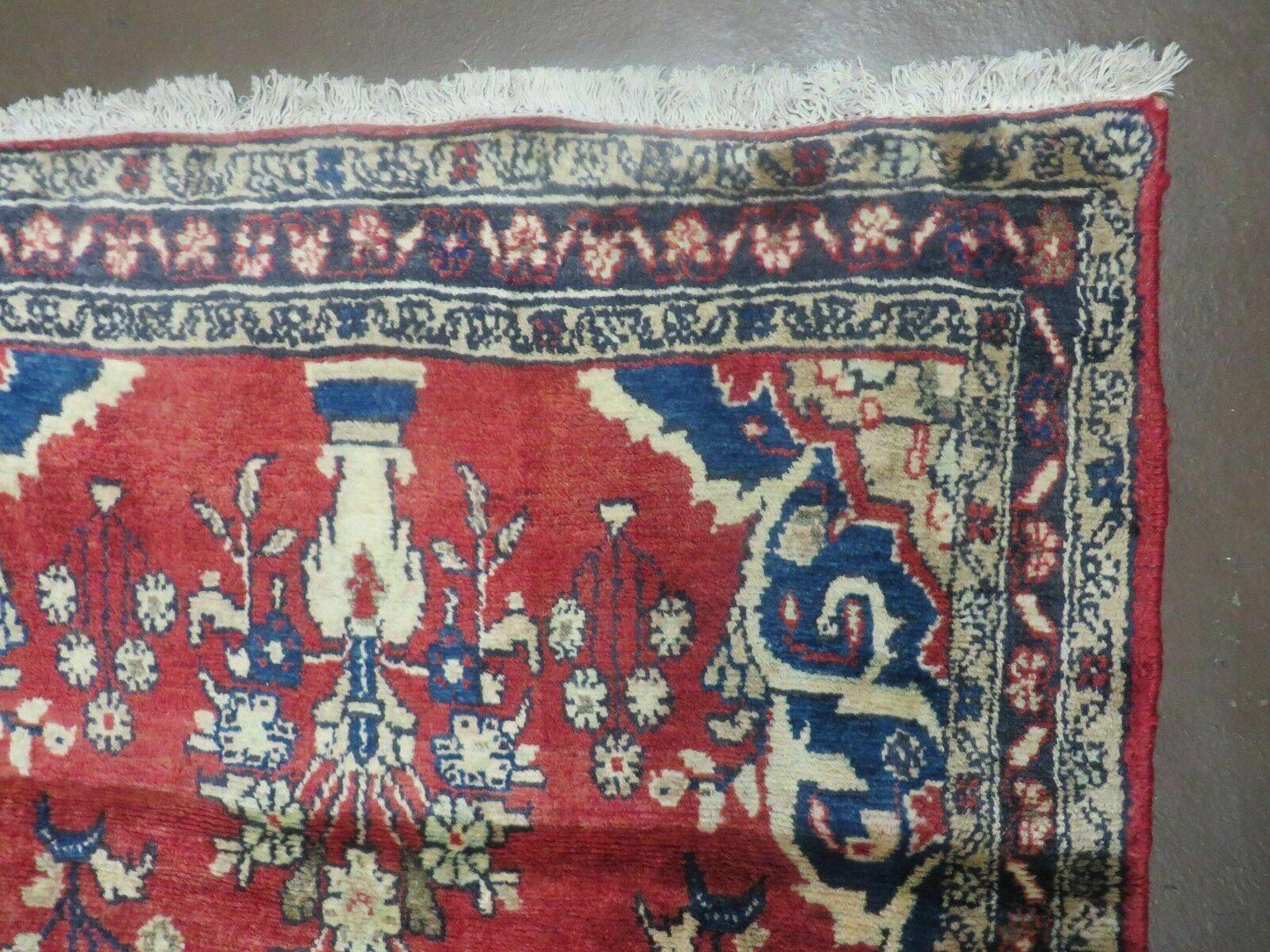 Persian Runner Rug 3x12 Vintage Wool Oriental Floral Red And Navy