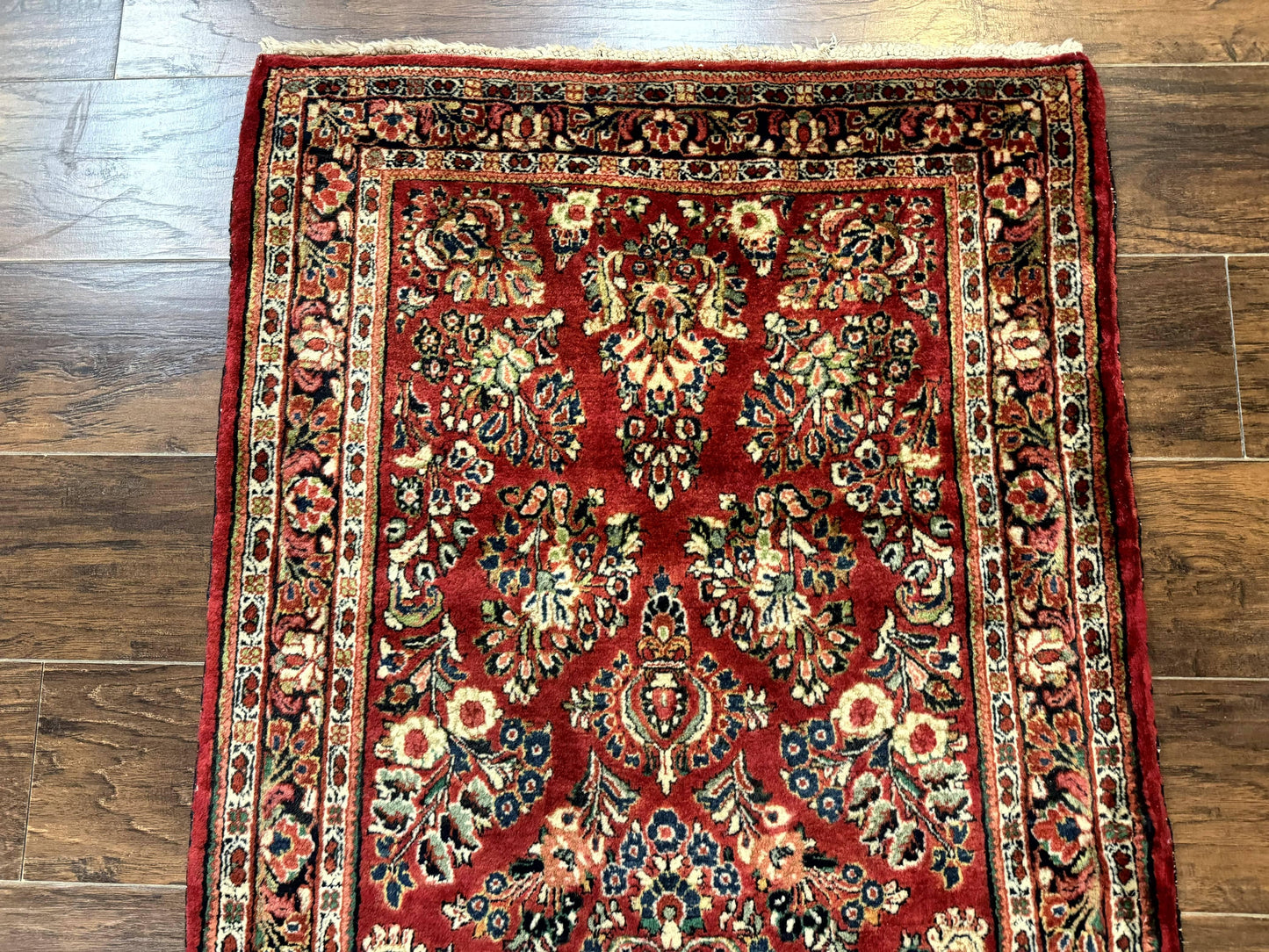 Red Persian Sarouk Rug 3x5.8 Antique Hand Knotted Wool Carpet 210 KPSI