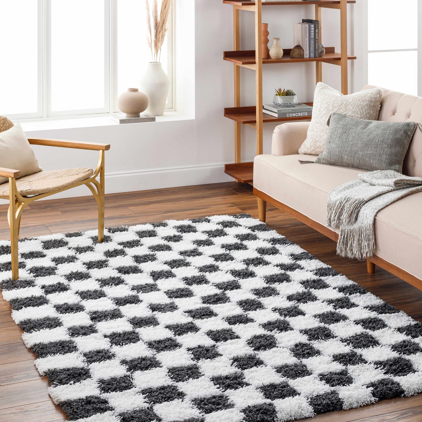 Checkered Black White Area Rug - Modern Stylish Home Decor