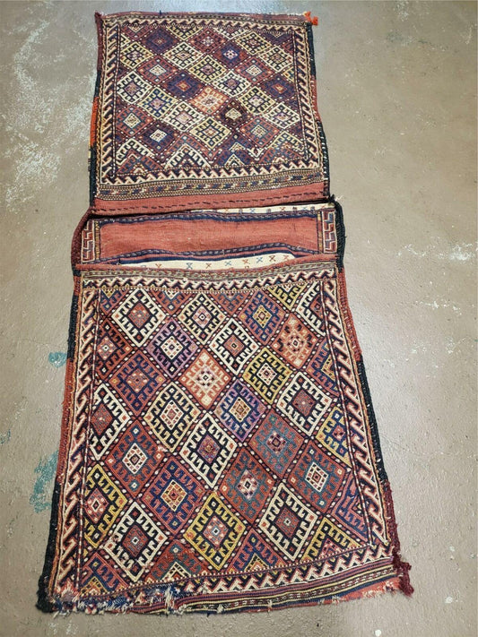 Antique Handmade Tribal Wool Rug 26x56 Inches Tobreh Double Bag Authentic