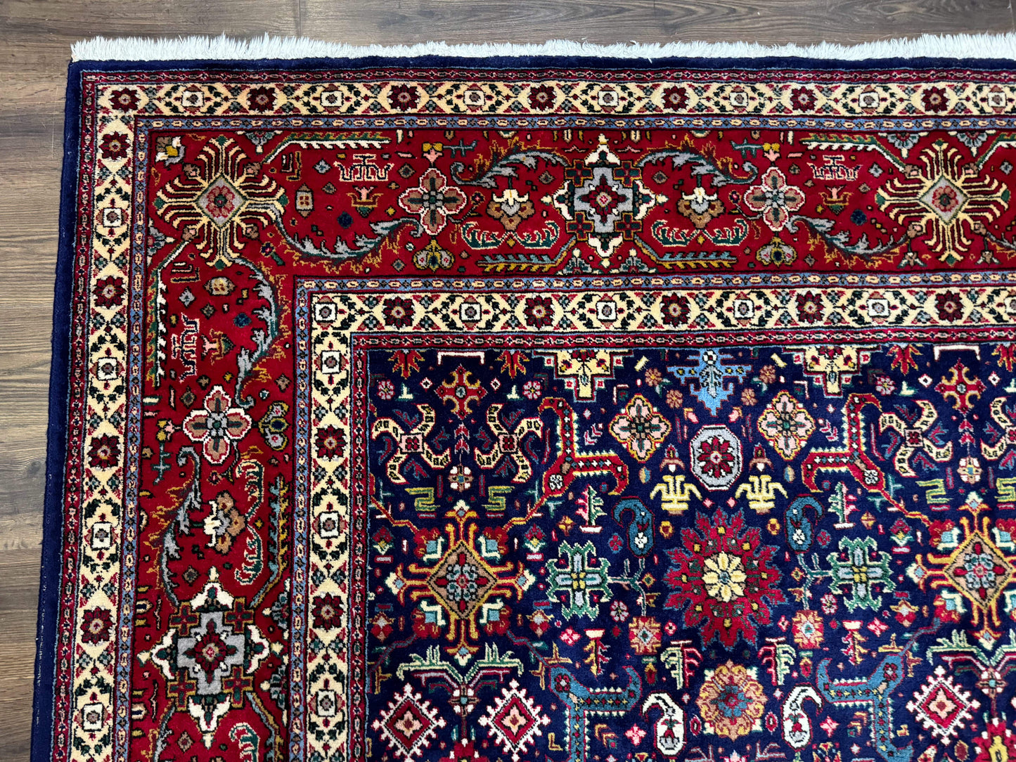 Large Persian Tabriz Rug 10x16 Navy Blue And Red Allover Pattern Hand Knotted Wool Carpet