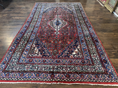 Persian Tribal Rug 6x11 Red Blue Ivory Antique Carpet Hamadan Dargazin Hand Knotted