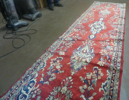 Persian Runner Rug 3x12 Vintage Wool Oriental Floral Red And Navy