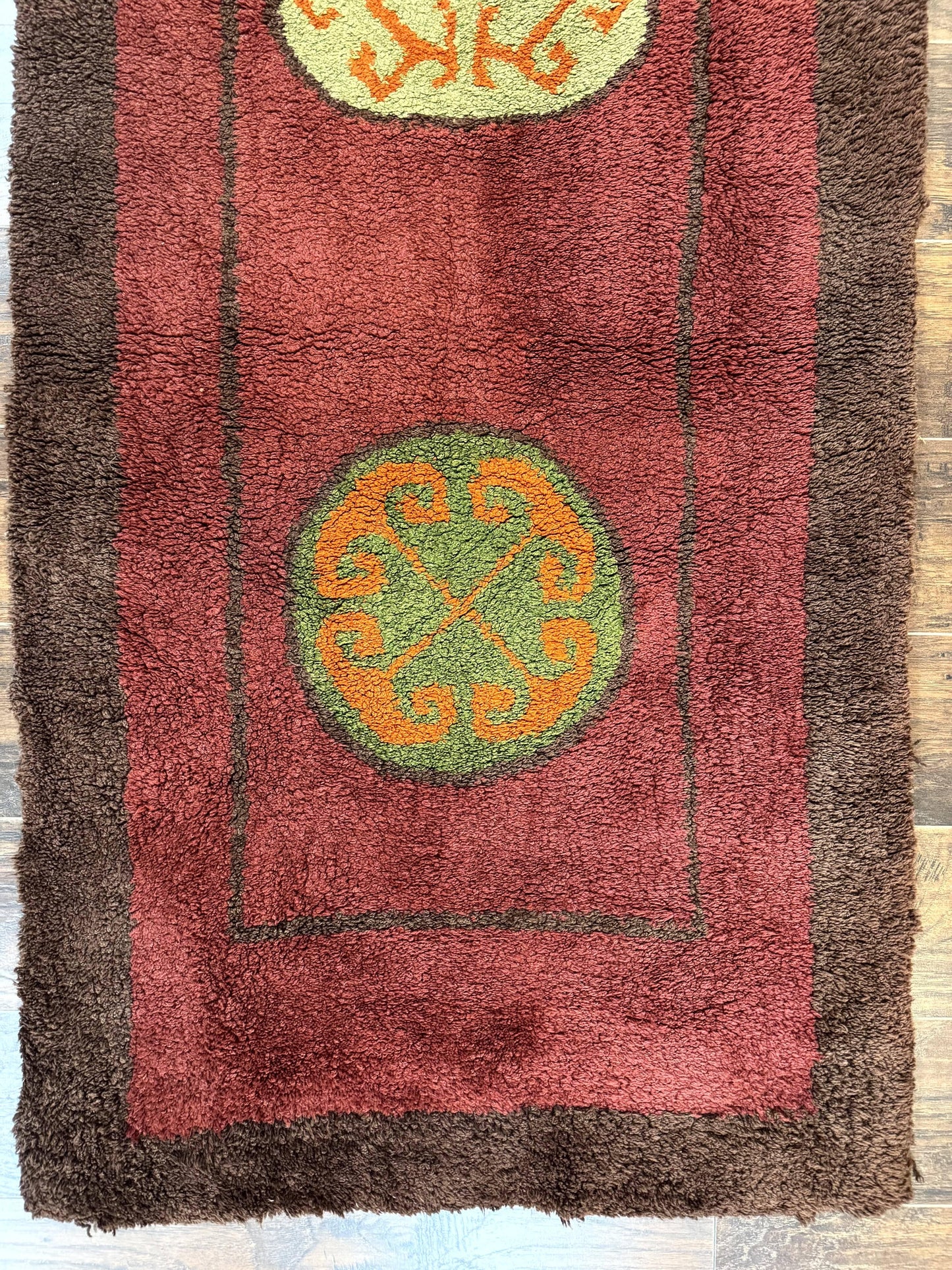 German Hooked Runner Rug 3x8 Vintage Wool Handmade Red Authentic Antique Style