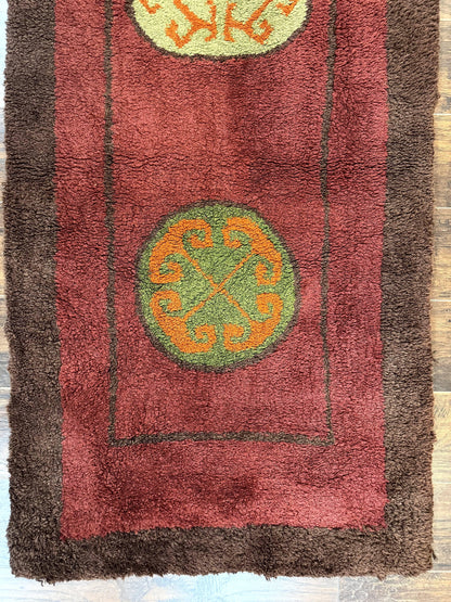 German Hooked Runner Rug 3x8 Vintage Wool Handmade Red Authentic Antique Style