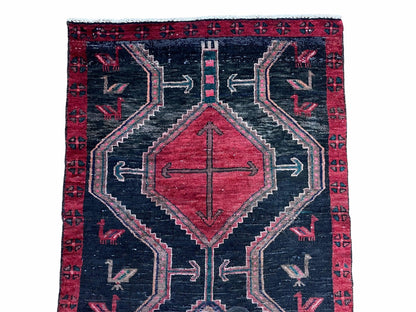 Handmade Wool Tribal Runner Rug 3X7 Geometric Boho Red Blue Organic Dyes