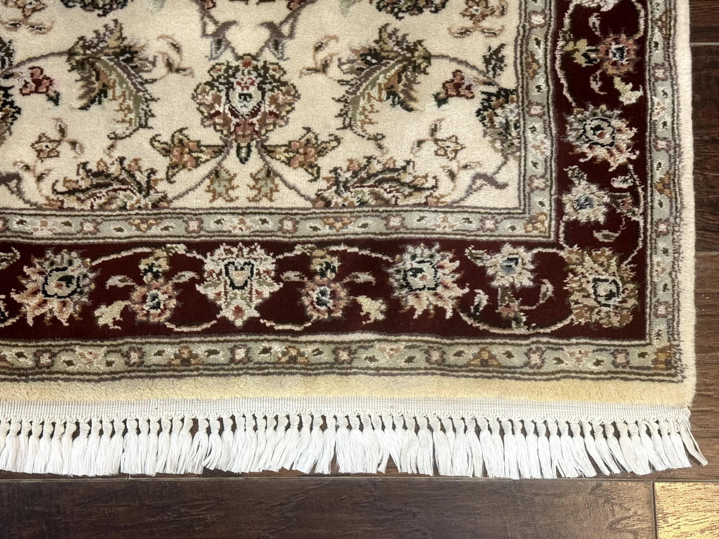 Persian Runner Rug 2.8 x 8 Handmade Vintage Wool and Silk Highlights Beige Maroon