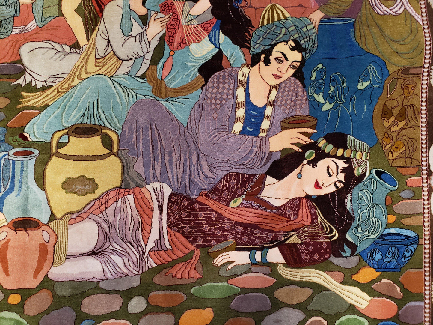 Semi Antique Persian Isfahan Pictorial Rug Handmade Wool Carpet 4x6 Decorative