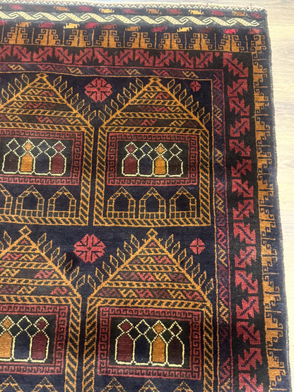 Afghan Balouch Rug Navy Blue 3x7 Handmade Hand Knotted Wool