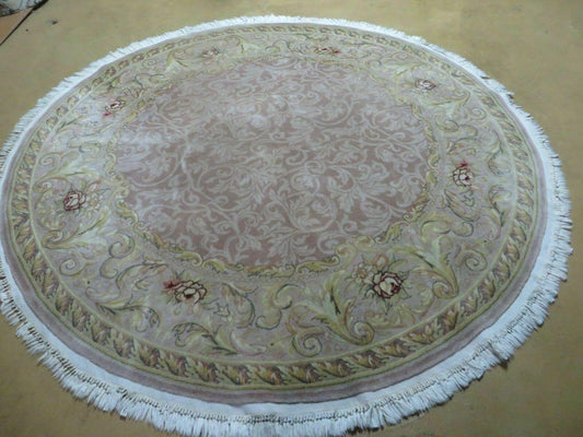 Round Handmade Chinese Floral Silk Wool Rug Oriental Carpet 6 Foot Size
