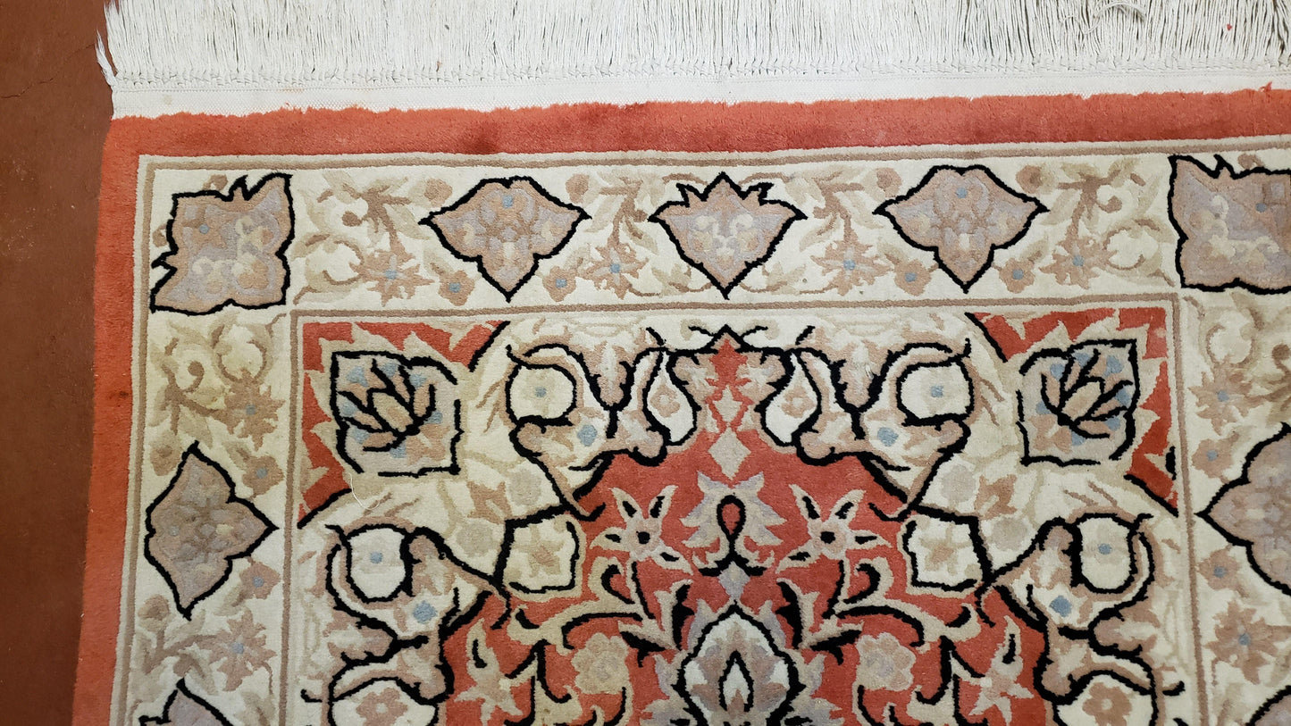 3x5 Red Chinese Hand Knotted Wool Rug Medallion Vintage Small Area Rug