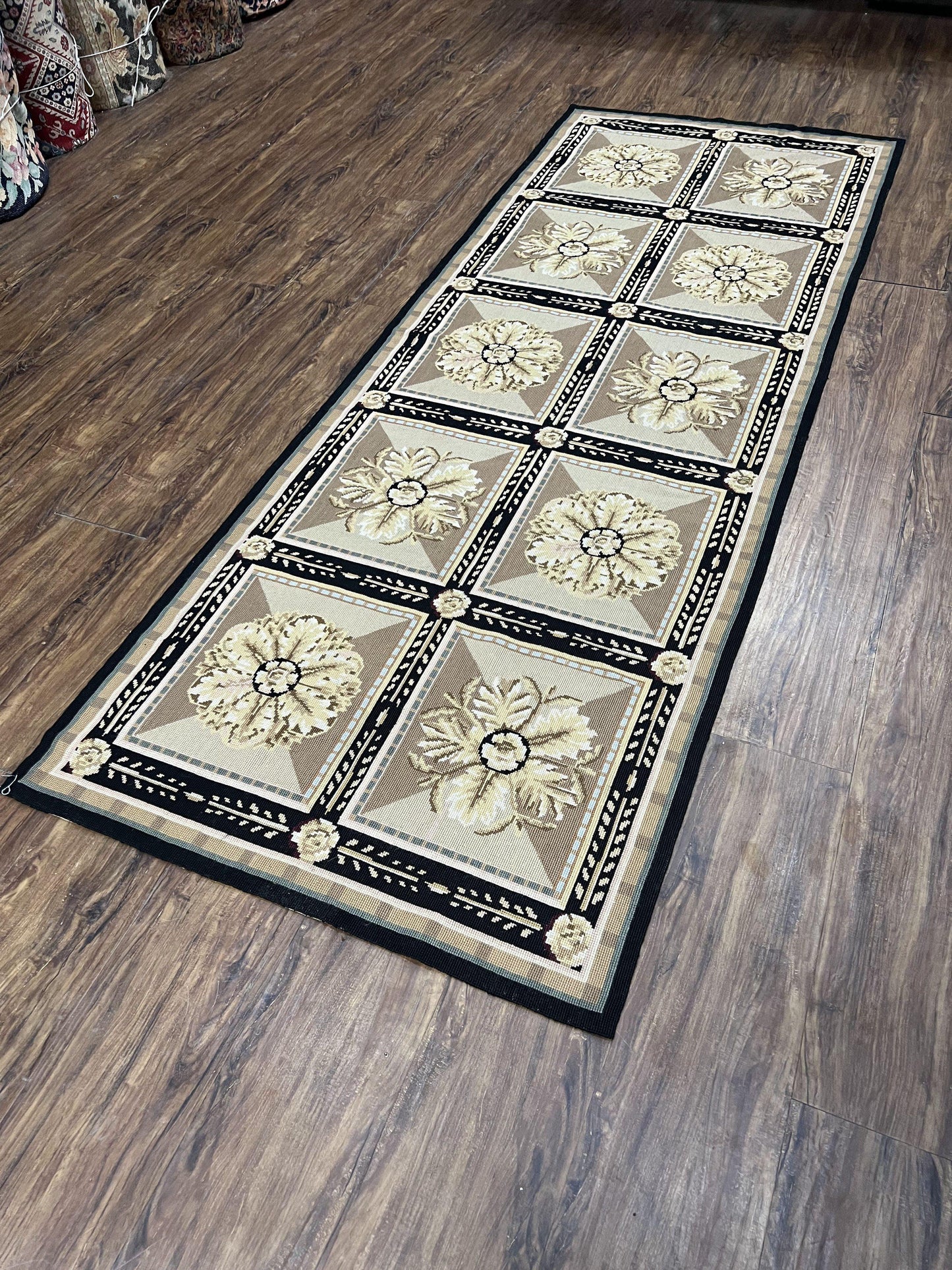 Needlepoint Runner Rug 3x8 Floral English Design Hand Woven Wool