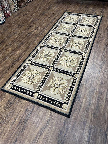 Needlepoint Runner Rug 3x8 Floral English Design Hand Woven Wool