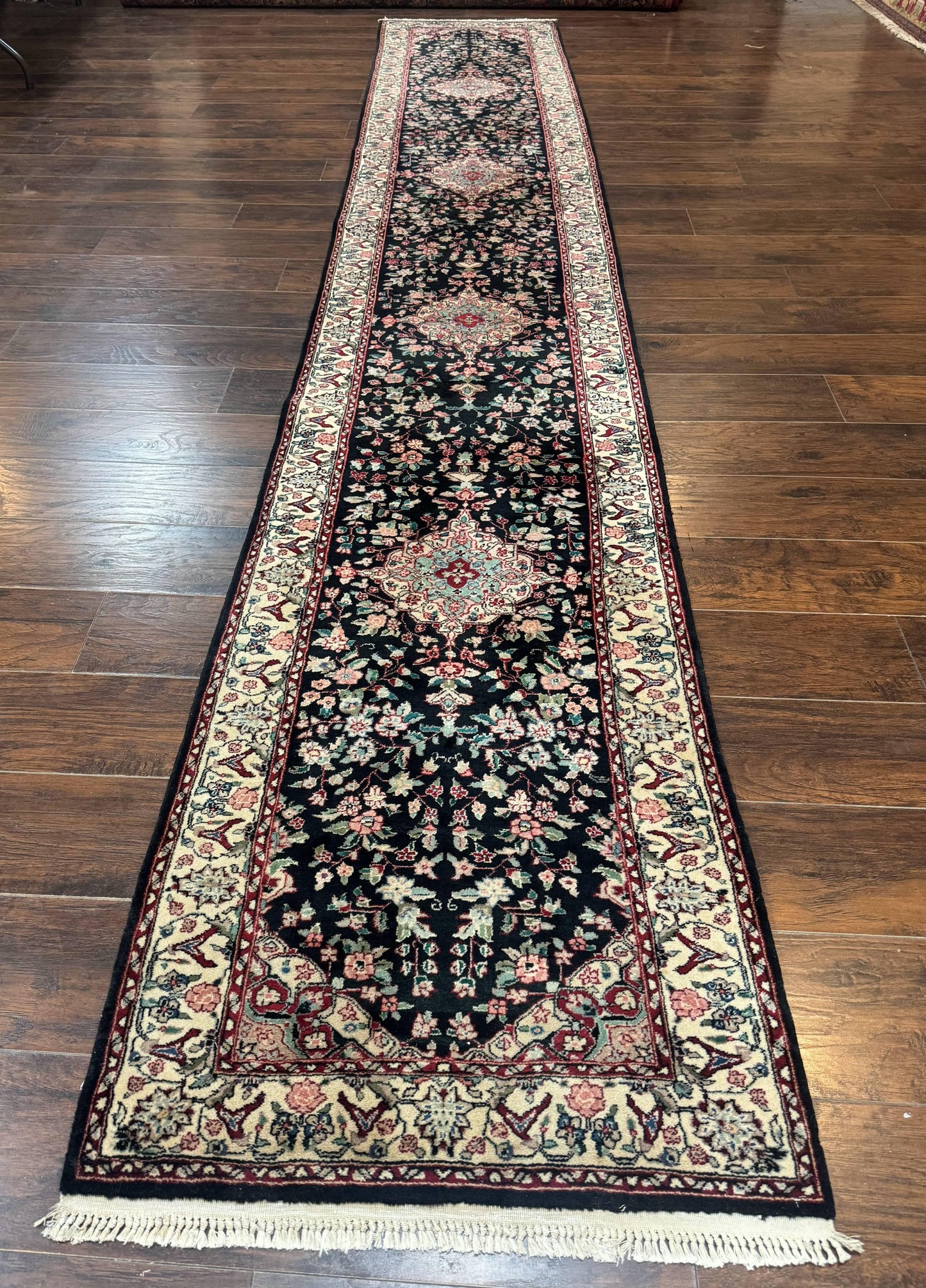 Long Pak Persian Runner Rug 2.6x16 Hand Knotted Wool Floral Vintage