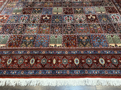 Persian Qum Rug 10x13 Panel Design Signed Red Multicolor 260 KPSI