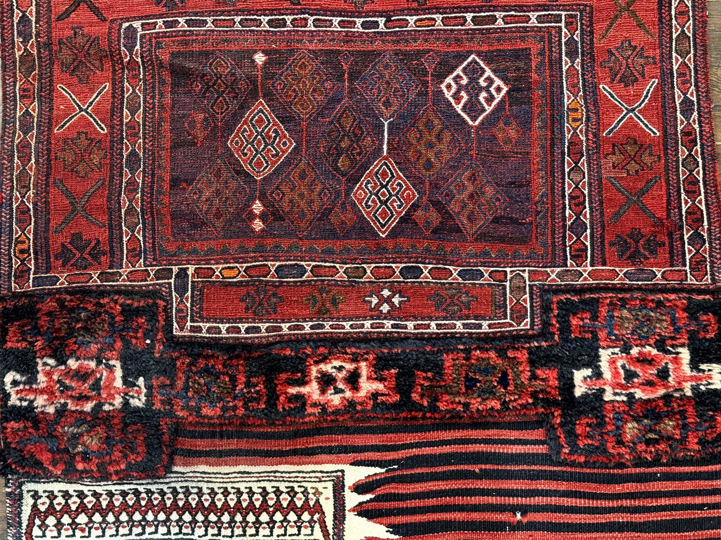 Persian Saddle Cover Rug Shashavan Nomadic Wool Antique Handcrafted 1960s