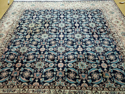 Handmade Wool Rug Floral Oriental Blue 73 Inch Square Carpet