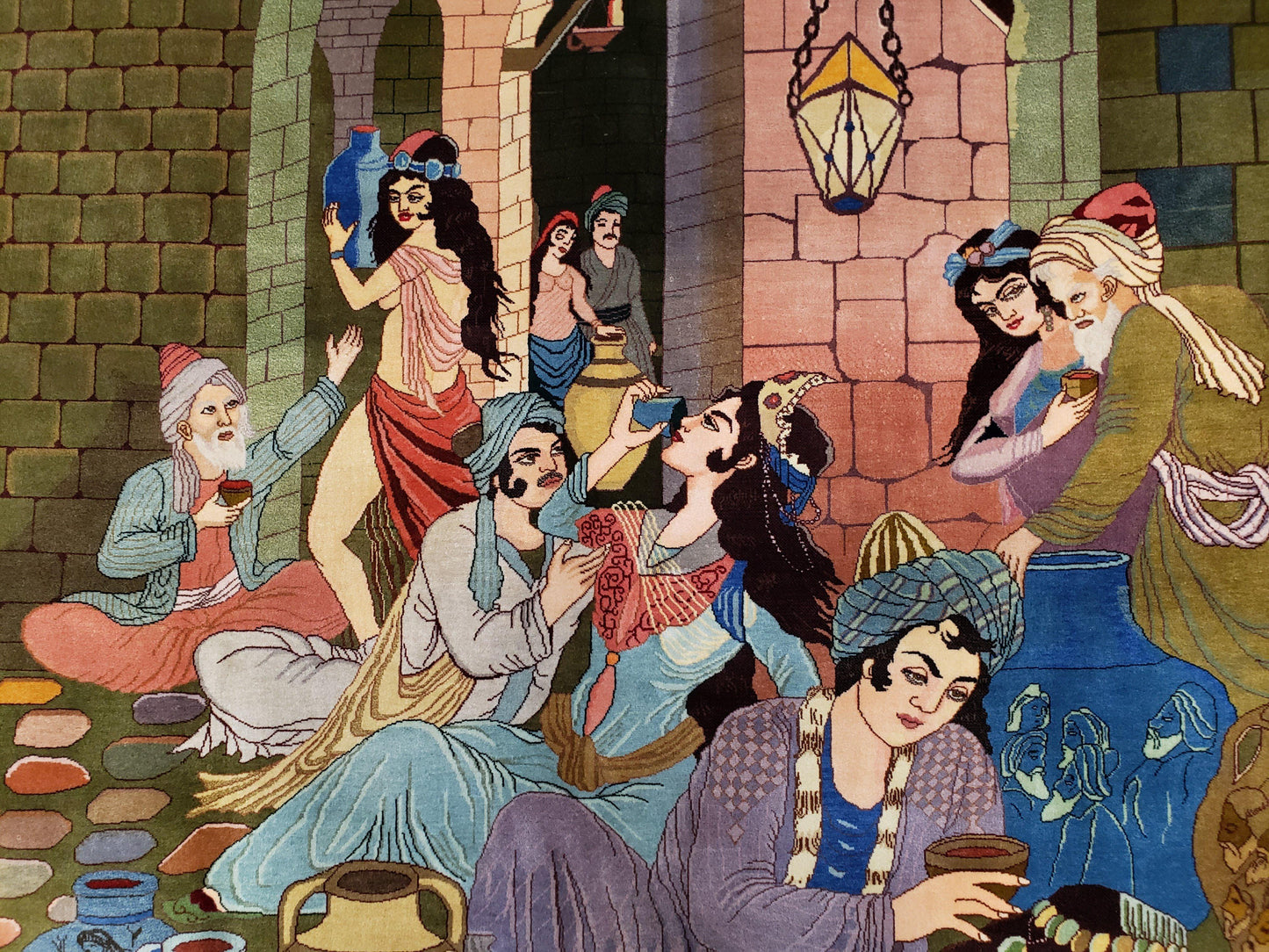 Semi Antique Persian Isfahan Pictorial Rug Handmade Wool Carpet 4x6 Decorative