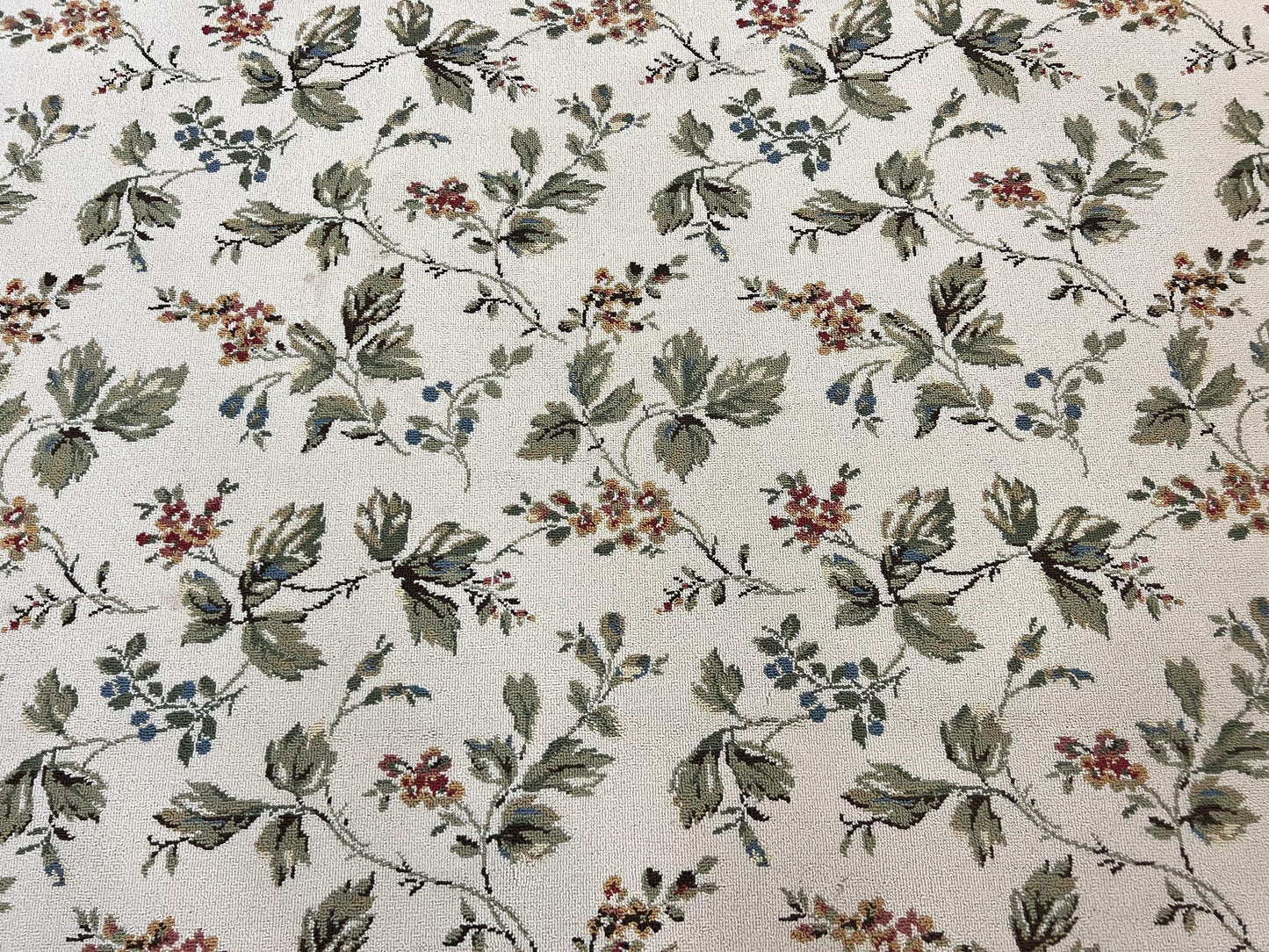 Stark Rug Vintage 7x10 Ivory And Green European Aubusson Design Wool Floral Carpet