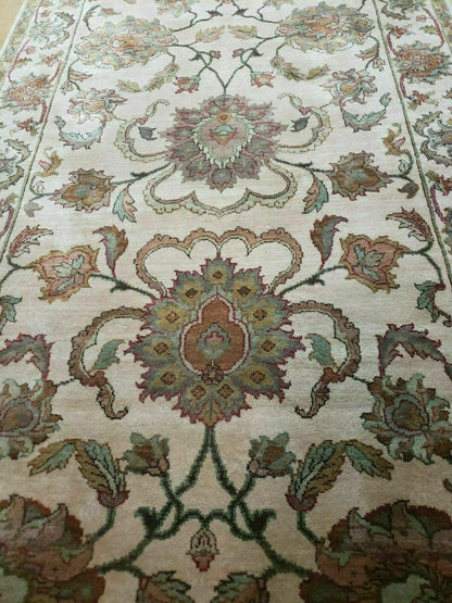Vintage Oriental Runner Rug Hand Knotted In Agra Wool Tea Washed Beige 4x12