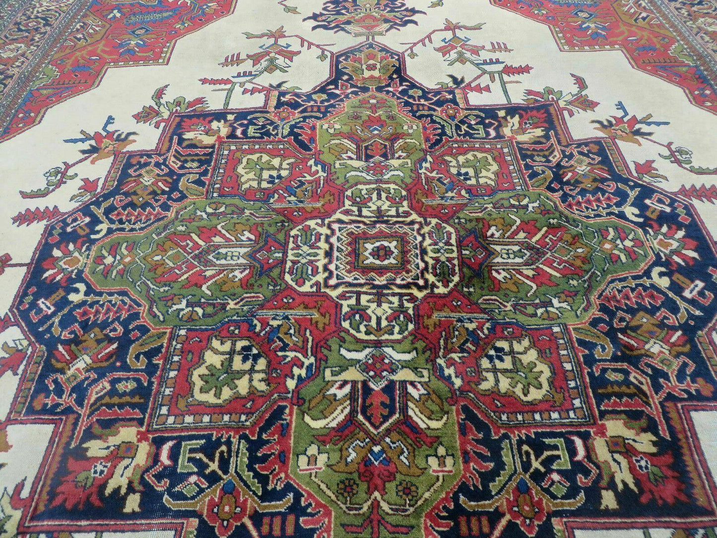 Persian Tabriz Rug Hand Knotted Wool 9 Ft 7 In By 12 Ft 8 In Vintage Geometric Medallion