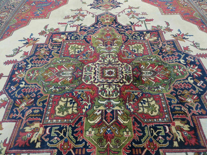 Persian Tabriz Rug Hand Knotted Wool 9 Ft 7 In By 12 Ft 8 In Vintage Geometric Medallion