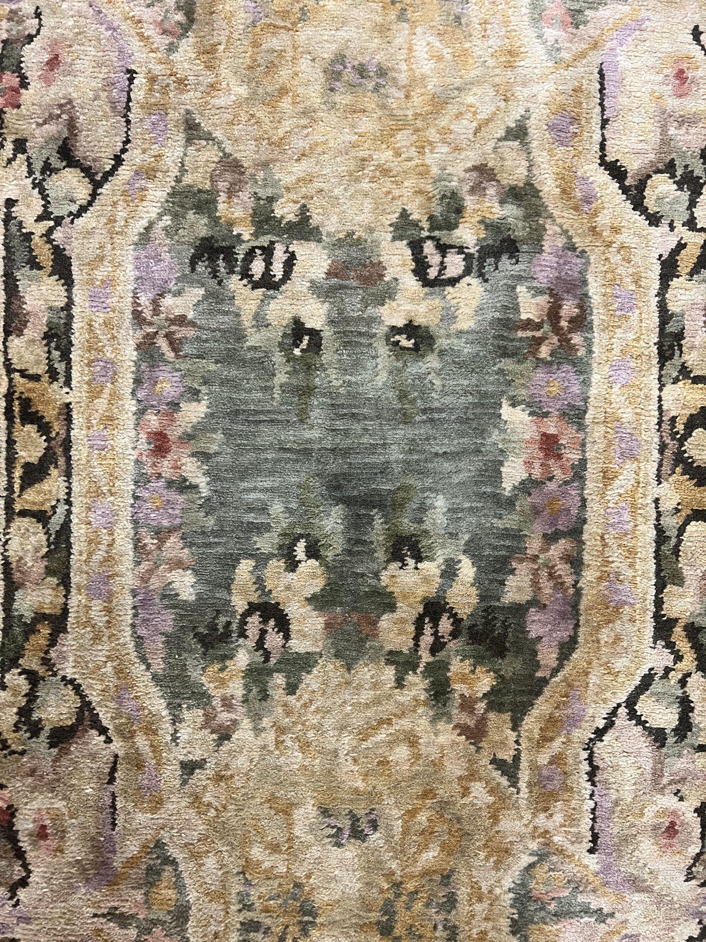 Tibetan Runner Rug Wool 2.6 By 10 Vintage Handmade European Aubusson Pattern Hallway