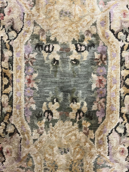 Tibetan Runner Rug Wool 2.6 By 10 Vintage Handmade European Aubusson Pattern Hallway