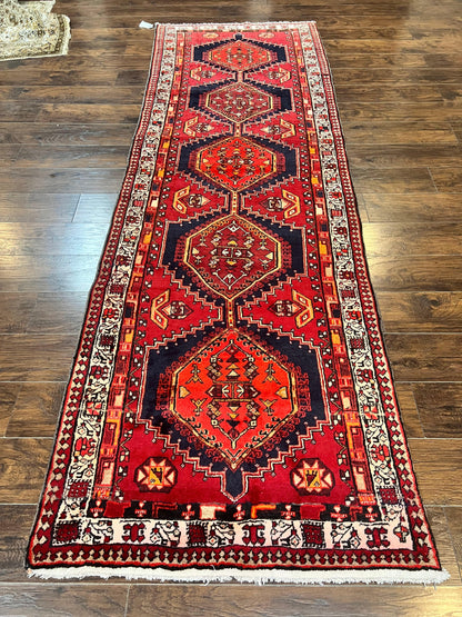 Persian Heriz Runner Rug Handmade Wool Medallion Geometric Red Antique Vintage Hand Knotted