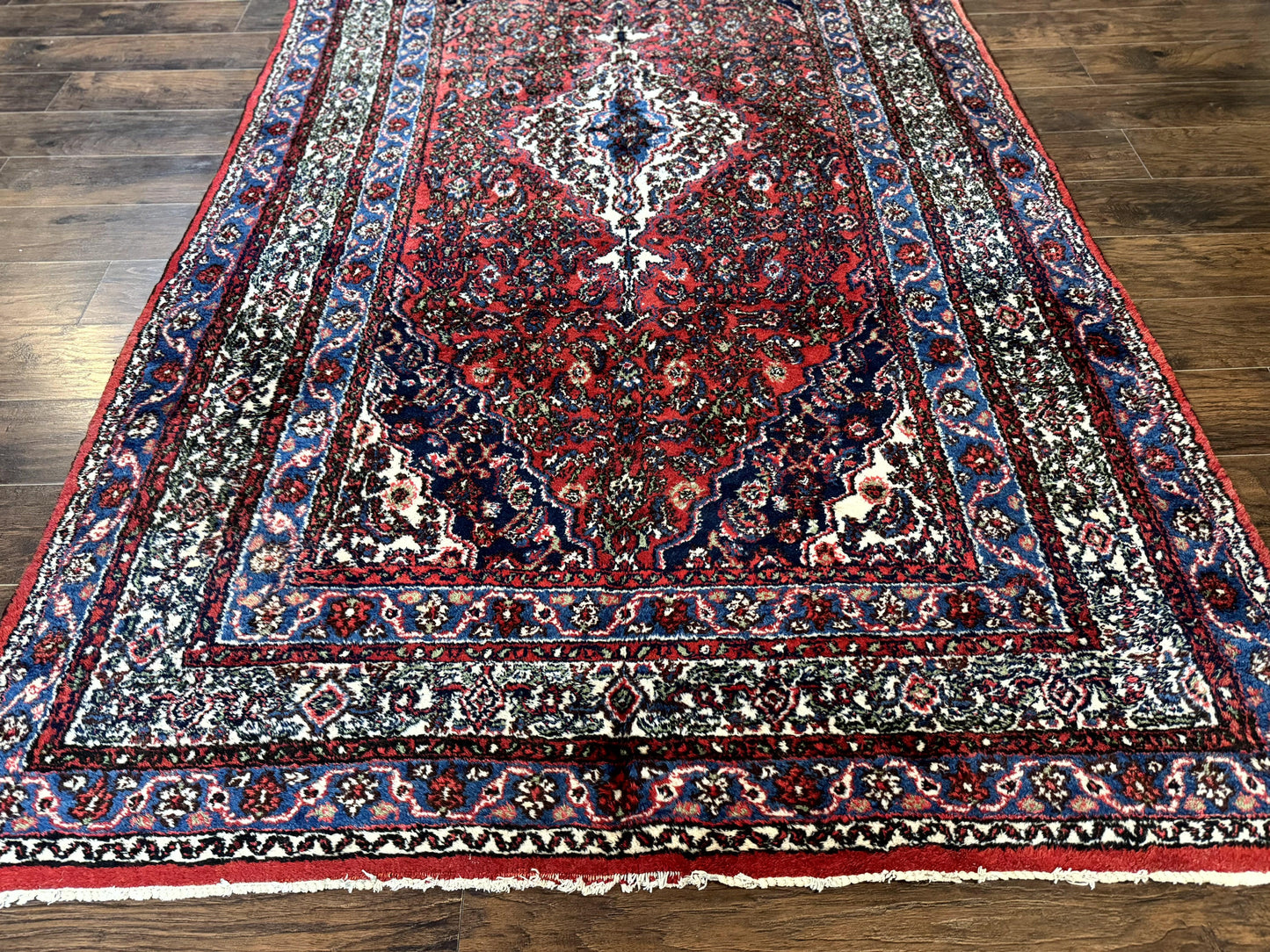 Persian Tribal Rug 6x11 Red Blue Ivory Antique Carpet Hamadan Dargazin Hand Knotted