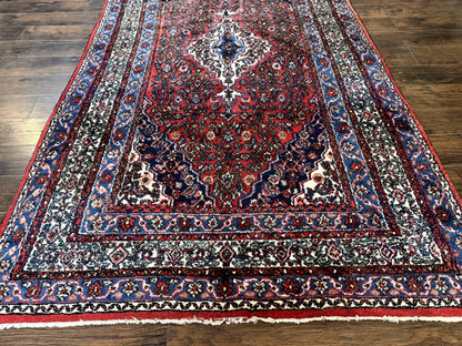 Persian Tribal Rug 6x11 Red Blue Ivory Antique Carpet Hamadan Dargazin Hand Knotted
