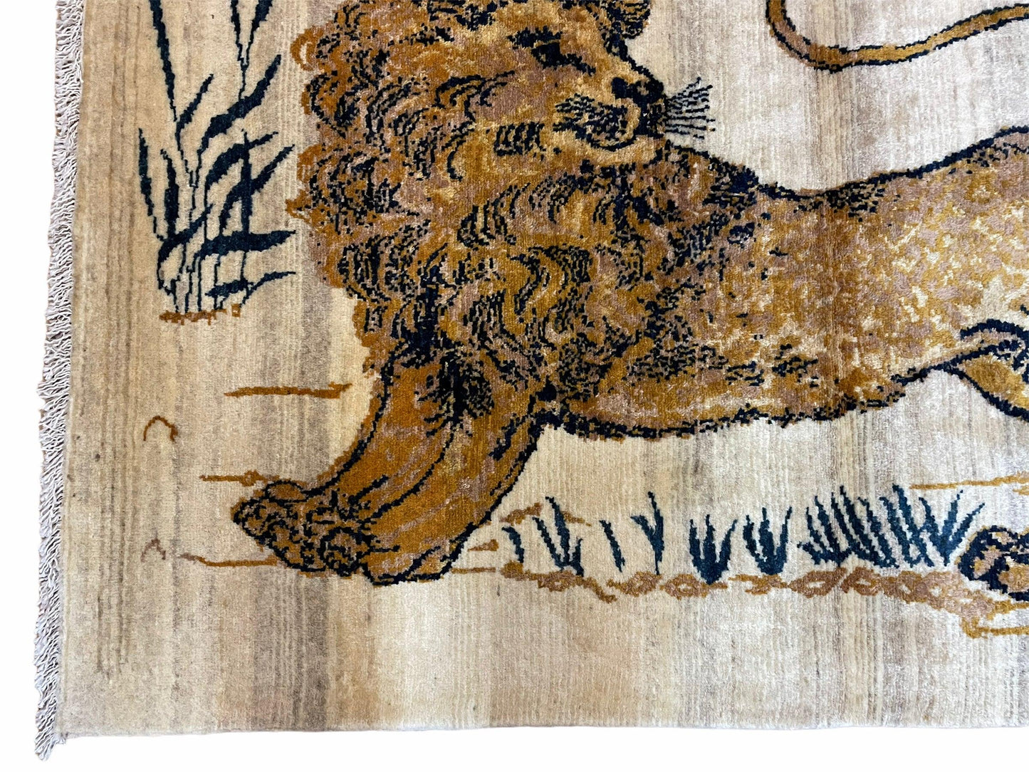 Handmade Wool Rug Hand Knotted Lion Vintage 3.5x4 New Organic Dyes
