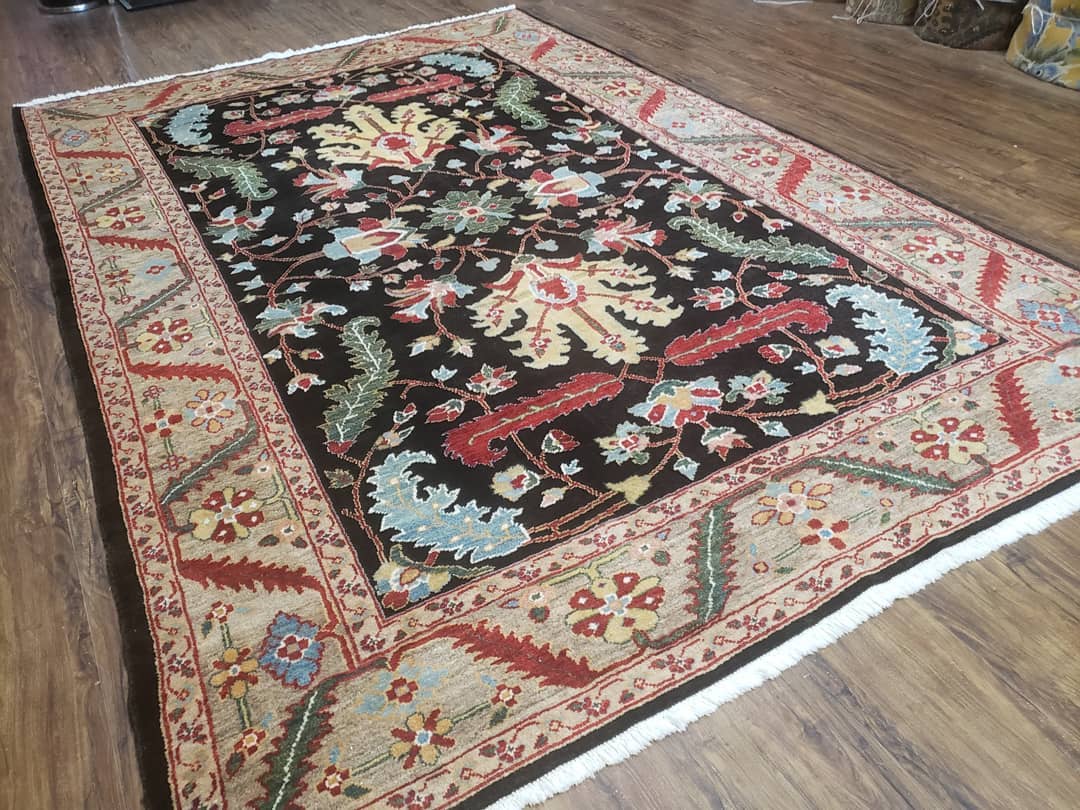 Peshawar Rug 6x9 Hand Knotted Wool Area Rug Black And Silver Oriental Carpet Handmade