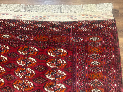 Persian Turkoman Rug 7x9 Antique Red Tribal Carpet With Gul Motif And Geometric Borders