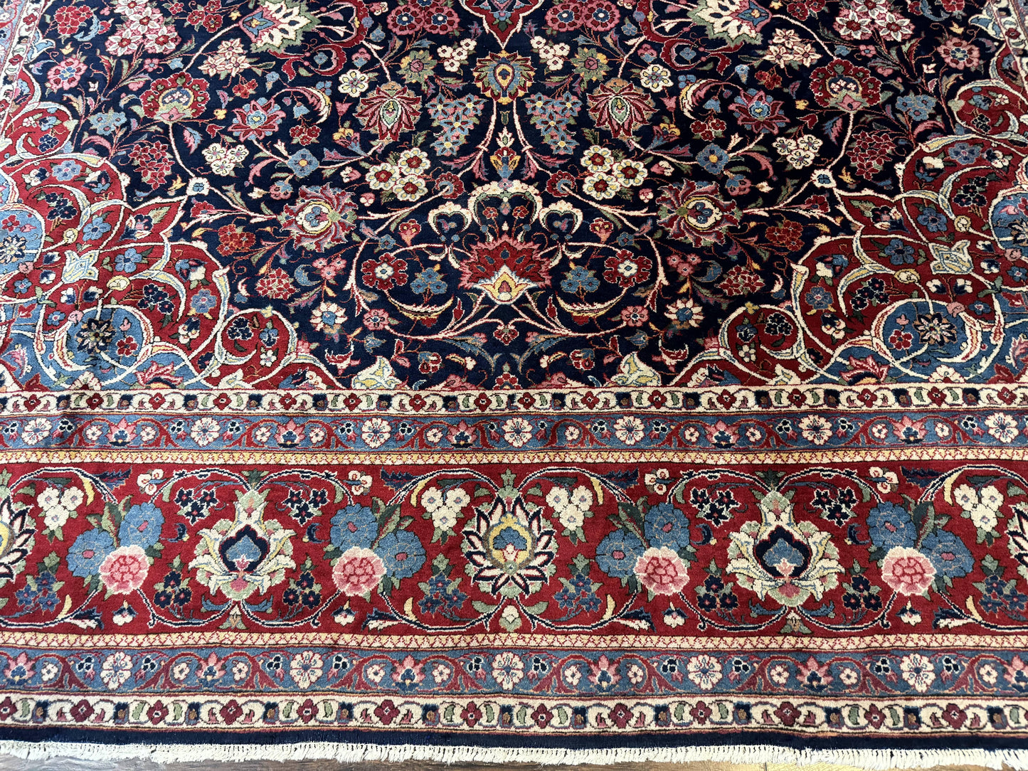 Navy Blue Persian Kashan Rug 9x12 Antique Carpet Wool 200 KPSI