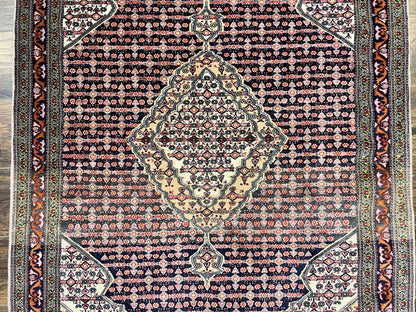 Afghan Rug Hand Knotted Wool Silk Highlights 4x5 Vintage Oriental Herati Pattern