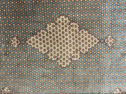 Qum Persian Rug Hand Knotted Wool 8x12 Vintage Star Motifs Blue Ivory