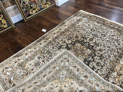 Persian Qum Silk Rug Floral Medallion Hand Knotted Silk On Silk Oriental Carpet