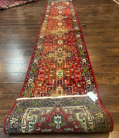 Indo Persian Heriz Wool Runner Rug 3x17 Medallion Hallway Carpet