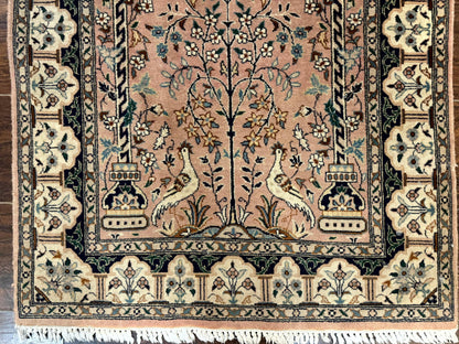 Tree Of Life Prayer Rug Handmade Persian Wool Two By Four Feet Vintage Style Birds Lantern